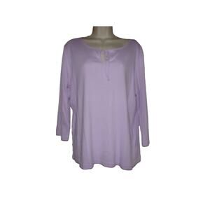 Talbots lavender 100% cotton knit shirt with tie detail XL Soft Career Casual